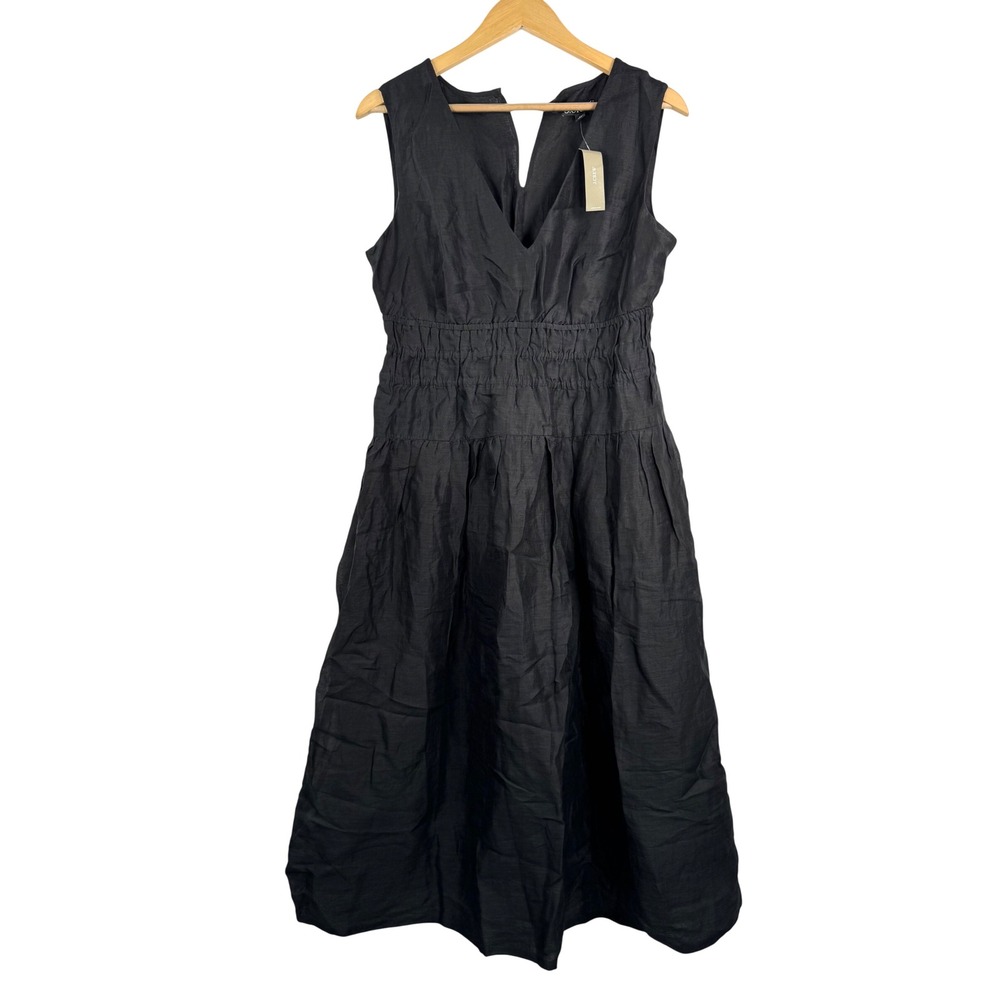 J.Crew Hyacinth V-neck dress in ramie minimalist preppy black 90s modest sz PL